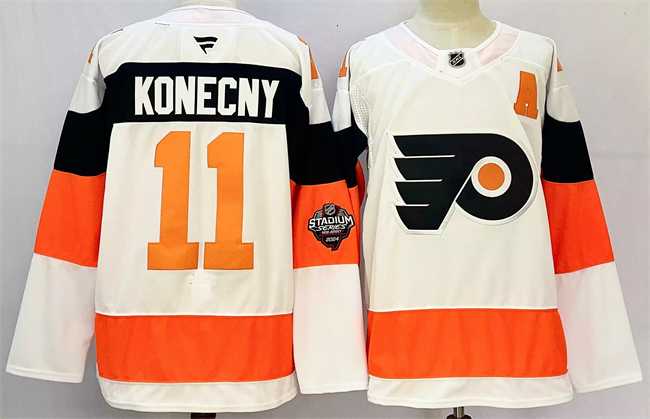 Men%27s Philadelphia Flyers #11 Travis Konecny White 2024-25 With A Patch Stitched Jersey